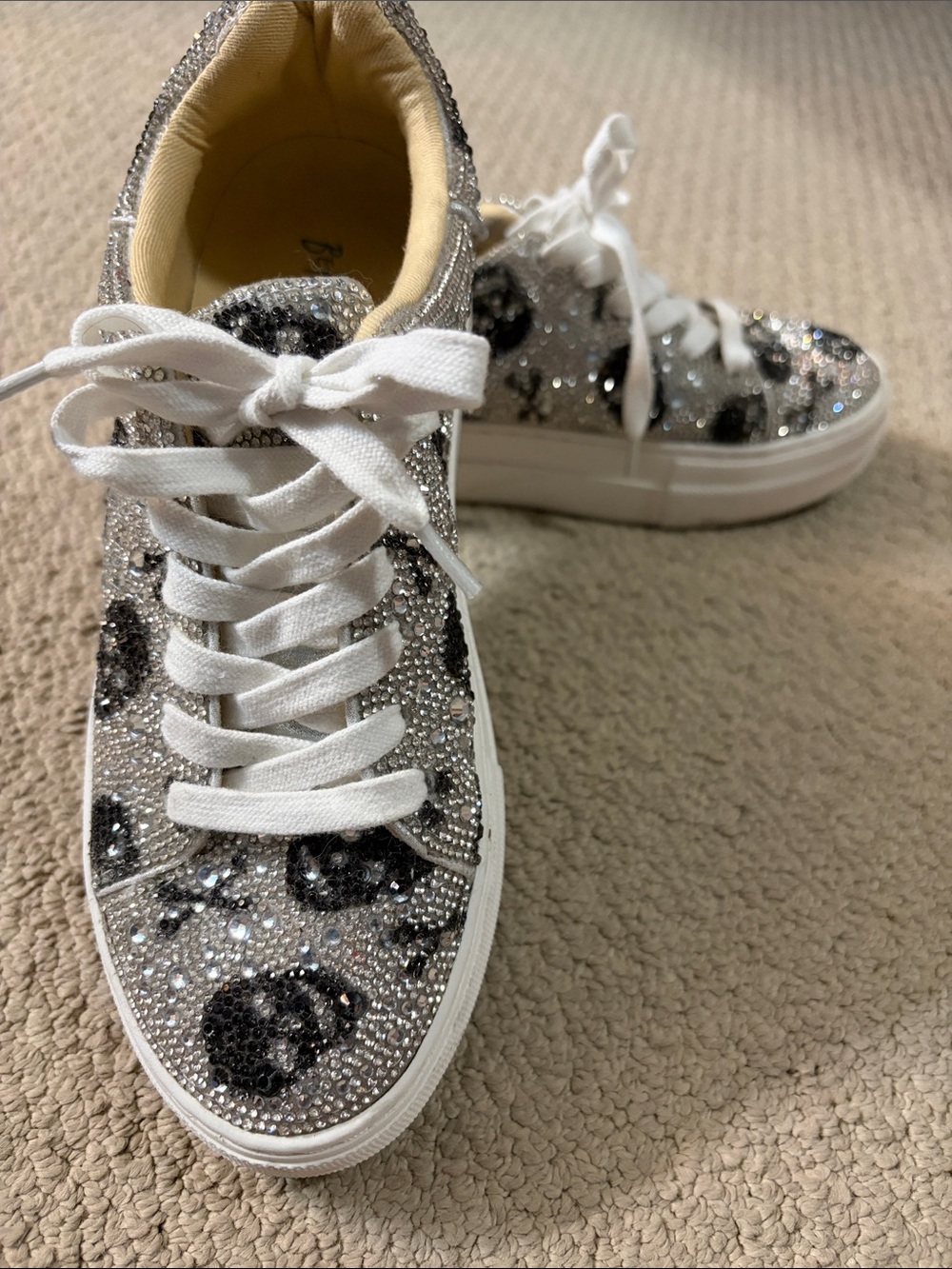 Betsey Johnson Silver Glitter skull and crossbones rhinestone sneakers